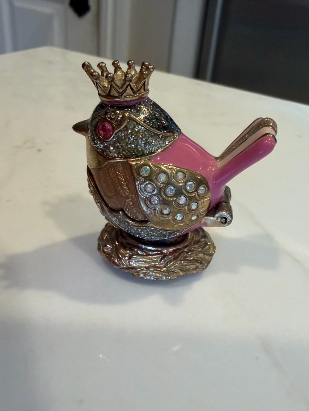 Betsy Johnson Decorative Pink and Gold Bird Figurine - Jewelry Trinket Box